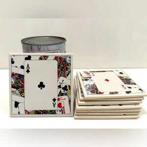 Vintage Playing Card Ceramic Coasters – Set of 8 – Ace Design – 4.5”